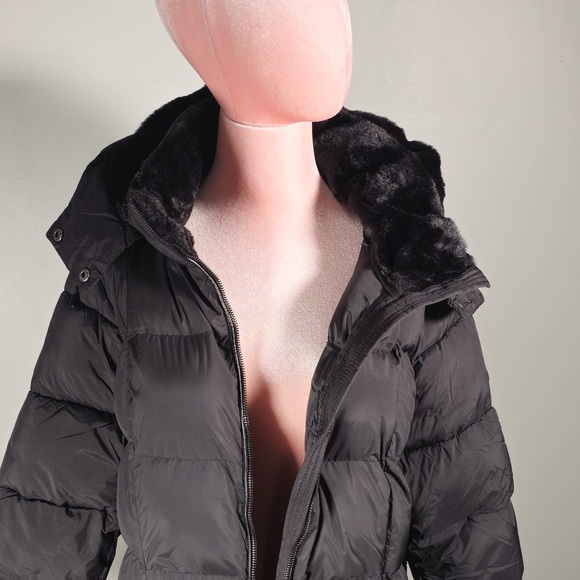 NWT Swiss Alps Black Women's Puffer Coat with Faux-Fur Hood - Picture 3 of 8